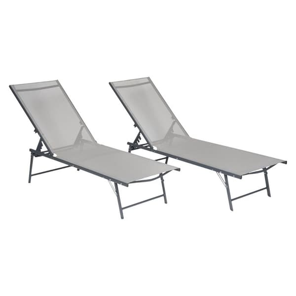 Fällbara solstolar - 2-pack - grå textilene - metallram - L 182 l 54 cm