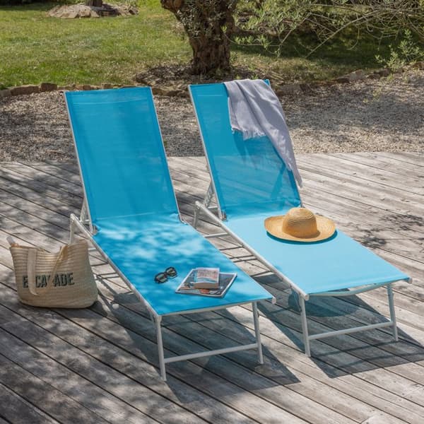 Fällbara solstolar - textilene - blå - 2-pack - L 182 cm