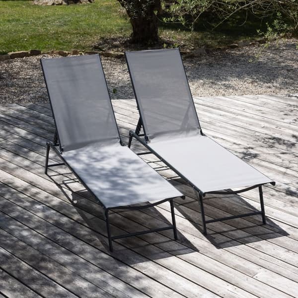 Fällbara solstolar - 2-pack - grå textilene - metallram - L 182 l 54 cm