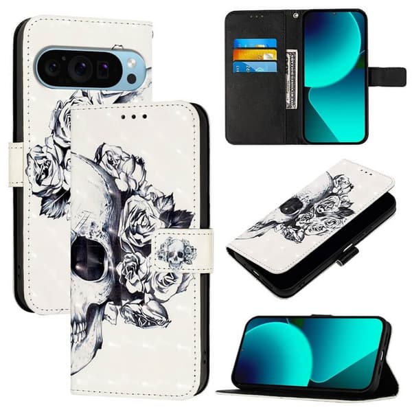 Pung Etui Google Pixel 9 Pro - Dødningehoved / Roser