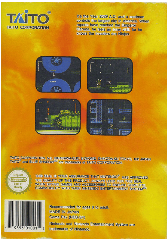 Blue Shadow - Nintendo 8-bit/NES - PAL B/SCN (BRUKT VARE)