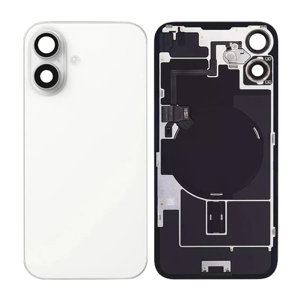 iPhone 16 Plus Baksida Glas med smådelar - Vit