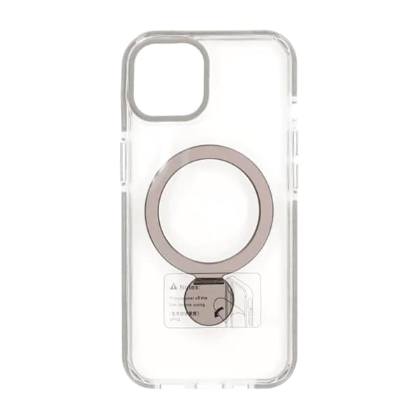 Skal Magsafe till iPhone 15 - Transparent grå med ringstativ