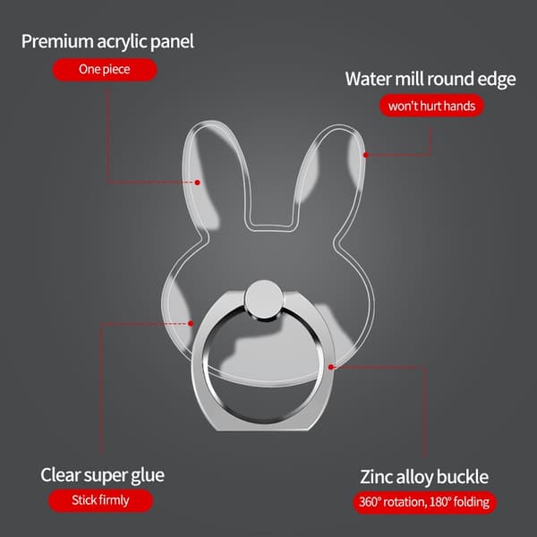 Transparent Fingerring Mobilholder Stativ til iPhone X Samsung Smartphone Bilmontering