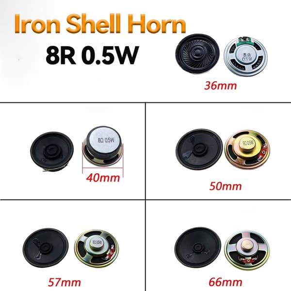 2 st 8R 0,5W högtalare i olika storlekar, 20 mm–66 mm diameter, för utbyte av ljudutrustning