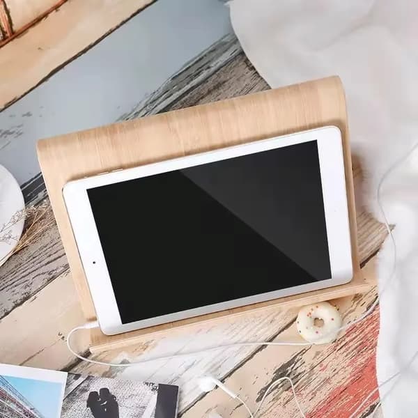 Multifunktionel bambus træ universal tablet & telefon stander til iPad Samsung desktop