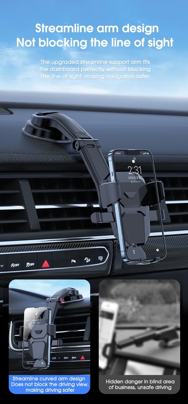 Biltelefonholder Stand Gravity Dashboard Universal Mobilstøtte til iPhone 13/12 Pro Xiaomi Samsung