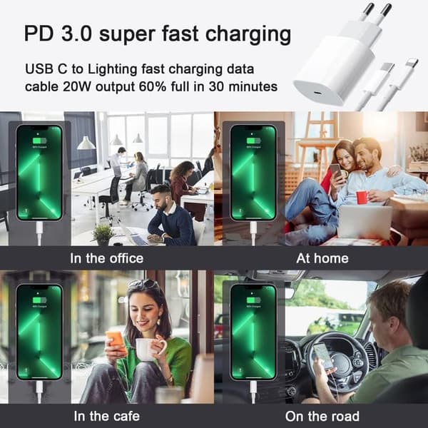 20W USB-C Strömadapter snabbladdare iPhone + 1M Lighting Kabel