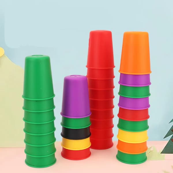 Montessori Mini Stack Cup Spil - Pædagogisk farvekognition og logiktræning for børn
