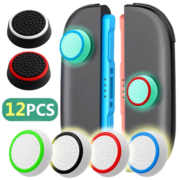 4/8/12 stk. joystick silikone lysende tommelfingergrebskapper til Nintendo Switch 2/PS4/XBOX PS5 controller til Switch-tilbehør
