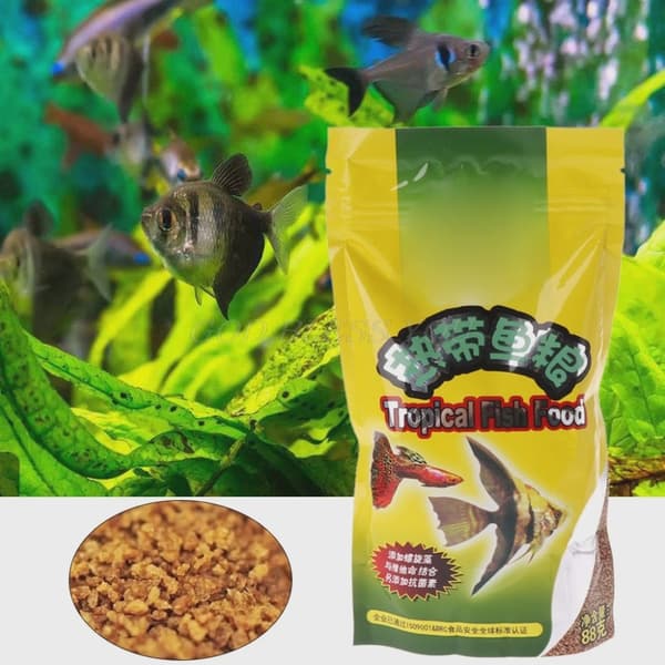 Akvarium Tropiskt fiskfoder Småfiskfoder Spannmål 88g Läckert foder Speciellt för Guppy Lanternfisk 1 Påse