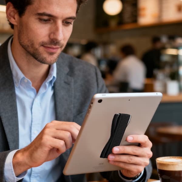 Bærbar elastisk telefonrem med sort base, universalholder til smartphone og tablet