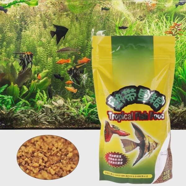 Akvarium Tropiskt fiskfoder Småfiskfoder Spannmål 88g Läckert foder Speciellt för Guppy Lanternfisk 1 Påse