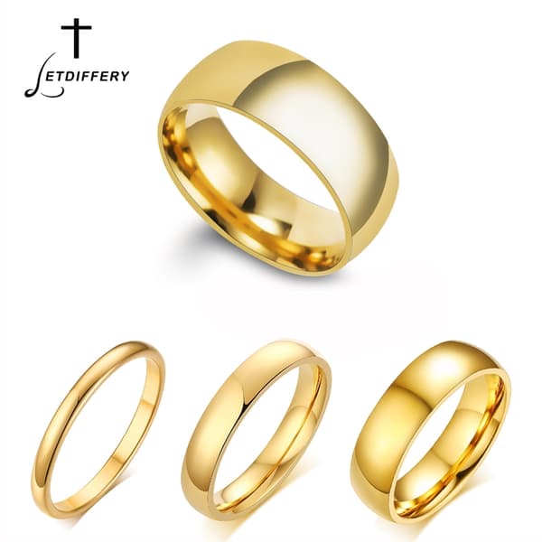 Letdiffery Simple 2/4/6/8mm rustfrit stål vielsesringe Golden Glat Kvinder Mænd Parring Modesmykker