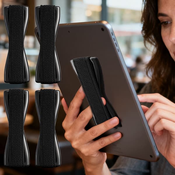 Bærbar elastisk telefonrem med sort base, universalholder til smartphone og tablet