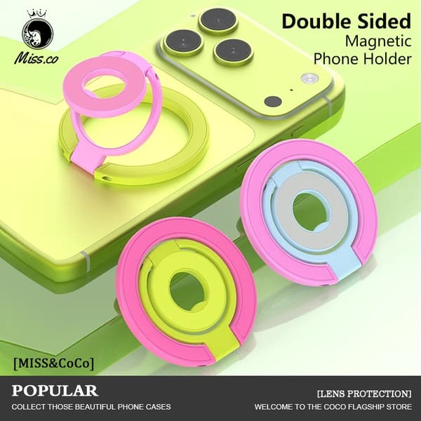 MagSafe dobbeltsidet magnetisk telefonringholder, foldbar stativ, grebbeslag til iPhone