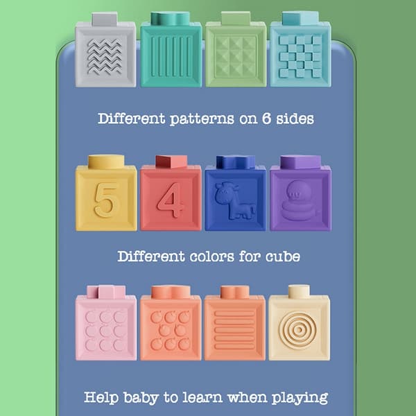 Bløde byggeklodser til småbørn - 12/6/3 stk. Montessori Stacker Cube Badelegetøj til tidlig uddannelse