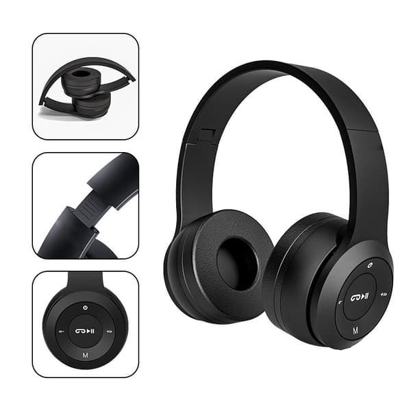 Hopfällbara Bluetooth-hörlurar trådlösa overhead-hörlurar med mikrofonvolymkontroll för iPhone och Android-spelheadset