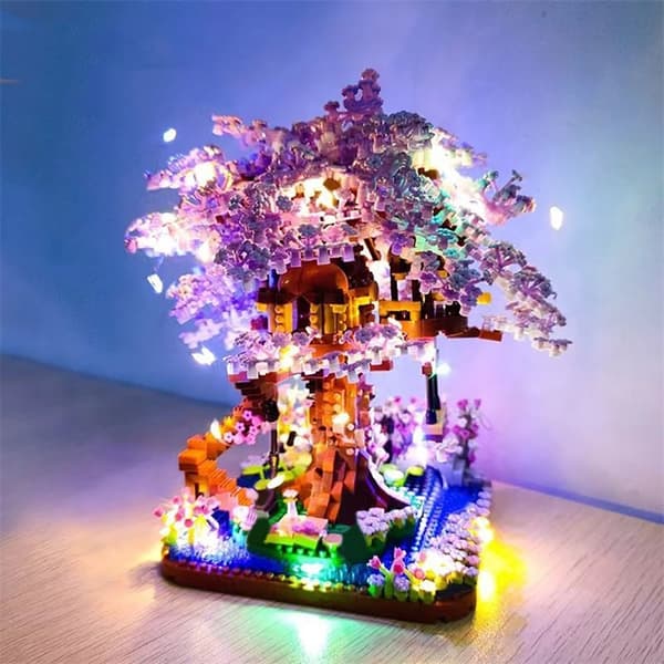 Cherry Blossom Mini Sakura Tree Building Blocks Set - DIY Light Treehouse Model Present för henne