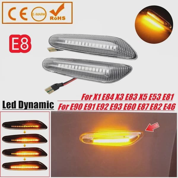 2 stk. dynamisk blinklys med LED-lys til BMW E60 E61 E90 E91 E81 E83 E84 E92 sidemarkeringsblinklys