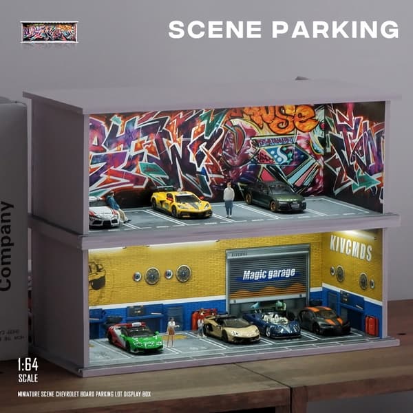 1/64 Garagescene Model Scene med Light Version Simuleringsmodel Scene Dekoration Samling (Eksklusive dukker og bilmodeller)