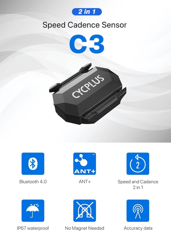 CYCPLUS Cykelcomputer med dobbelt sensor, speedometer, ANT+, Bluetooth, vandtæt, GPS, cykeltilbehør