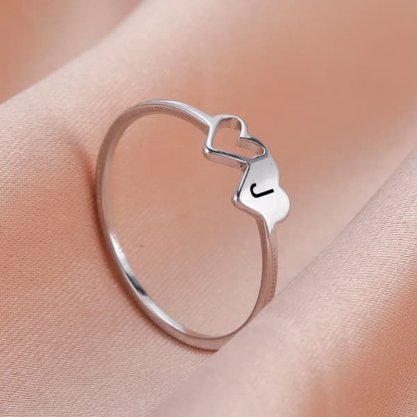 COOLTIME Initial Letter Ring til Kvinder Rustfrit Stål A-Z Alfabet Dobbelt Hjerteringe Mode Bryllupsgave anillos mujer