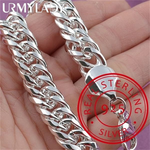 Noble 925 Sterling Silver Square Solid Chain Armband För Kvinnor Män Charm Party Present Bröllop Modesmycken