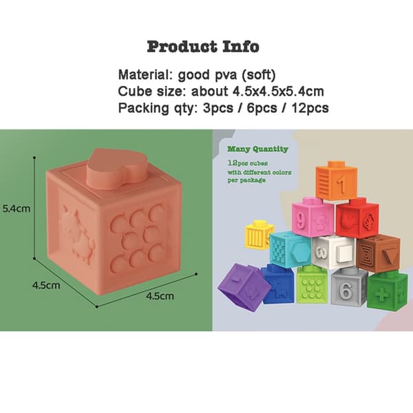 Bløde byggeklodser til småbørn - 12/6/3 stk. Montessori Stacker Cube Badelegetøj til tidlig uddannelse