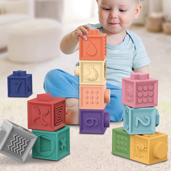 Bløde byggeklodser til småbørn - 12/6/3 stk. Montessori Stacker Cube Badelegetøj til tidlig uddannelse