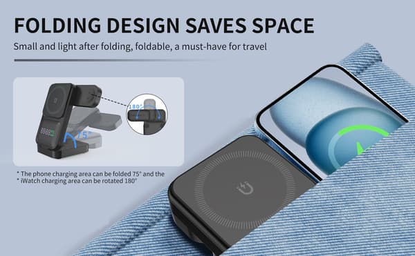 3-i-1 foldbar trådløs opladerstander Qi2 Type-C adapter til iPhone 16 15 Pro Max