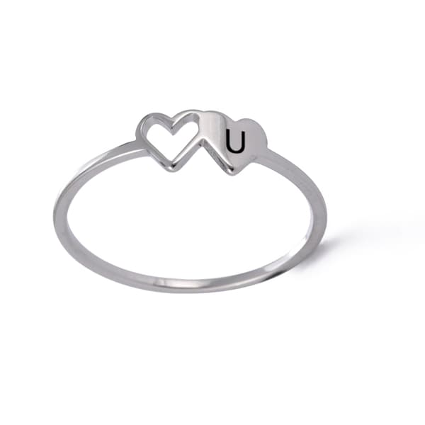 COOLTIME Initial Letter Ring til Kvinder Rustfrit Stål A-Z Alfabet Dobbelt Hjerteringe Mode Bryllupsgave anillos mujer