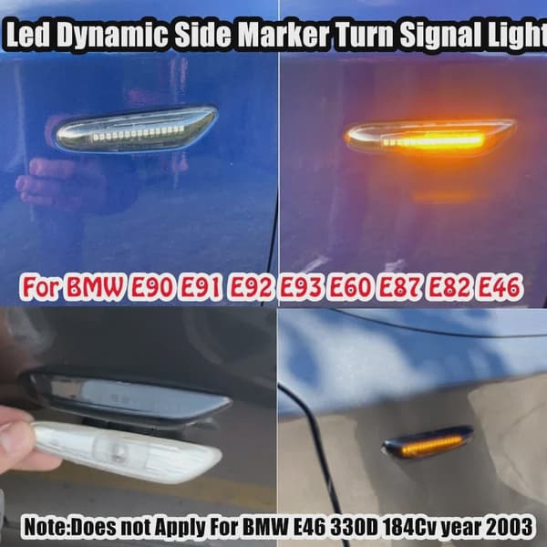 2 st. strömmande vattenblinker LED dynamisk blinkersljus för BMW E60 E61 E90 E91 E81 E83 E84 E92 sidomarkeringsblinkande indikator