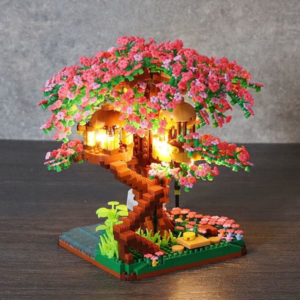 Cherry Blossom Mini Sakura Tree Building Blocks Set - DIY Light Treehouse Model Present för henne