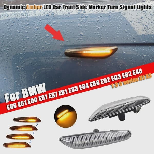 2 st. strömmande vattenblinker LED dynamisk blinkersljus för BMW E60 E61 E90 E91 E81 E83 E84 E92 sidomarkeringsblinkande indikator