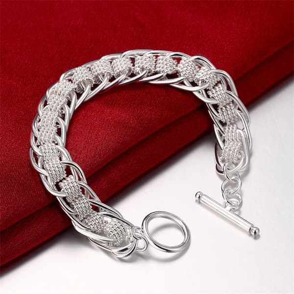 Noble 925 Sterling Silver Square Solid Chain Armband För Kvinnor Män Charm Party Present Bröllop Modesmycken