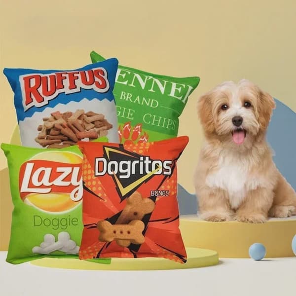 Sjove hundelegetøj med kartoffelchipspose, plys, pibefoder til små, mellemstore hunde, interaktivt pibefoder til hvalpe, tyggelegetøj