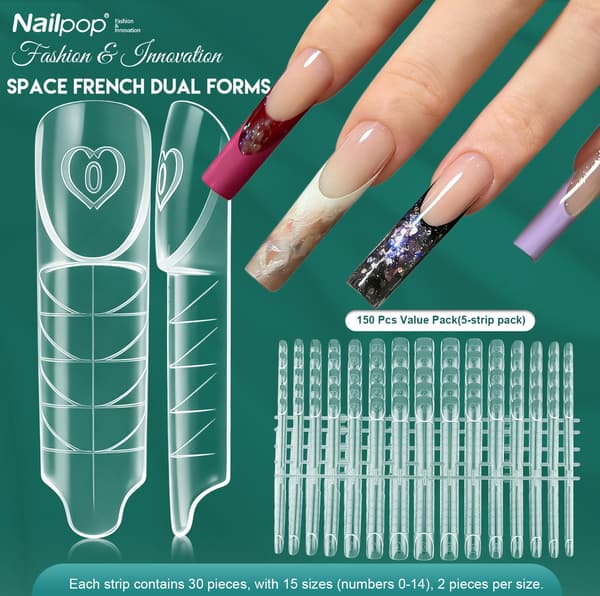 Nailpop Space Nail Dual Forms - 15 størrelser til polygel-extensions, genanvendelig