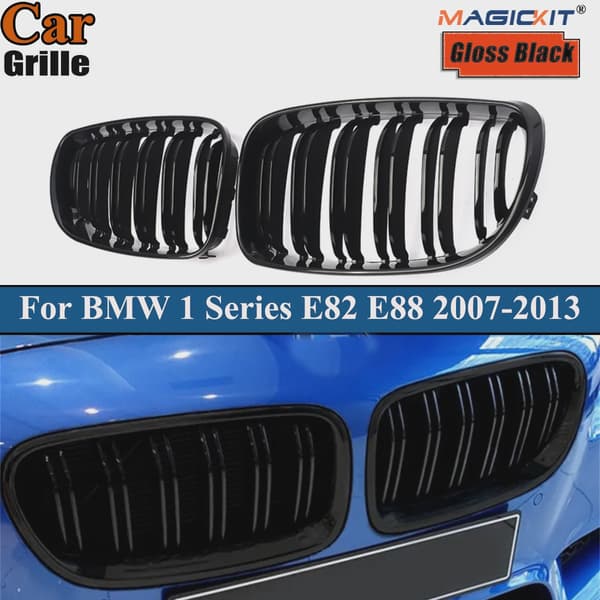 Bilfrontgitre Nyrer til BMW 1-SERIE E81 E82 E87 E88 5DR 3DR Blank Sort Nyrergitre Dobbelt Lamelle 2007-2013