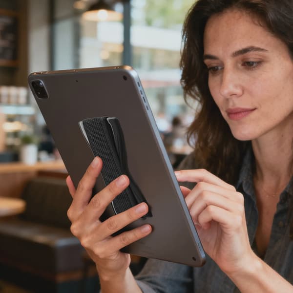 Bærbar elastisk telefonrem med sort base, universalholder til smartphone og tablet