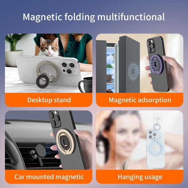 MagSafe dobbeltsidet magnetisk telefonringholder, foldbart stativ, grebbeslag til iPhone