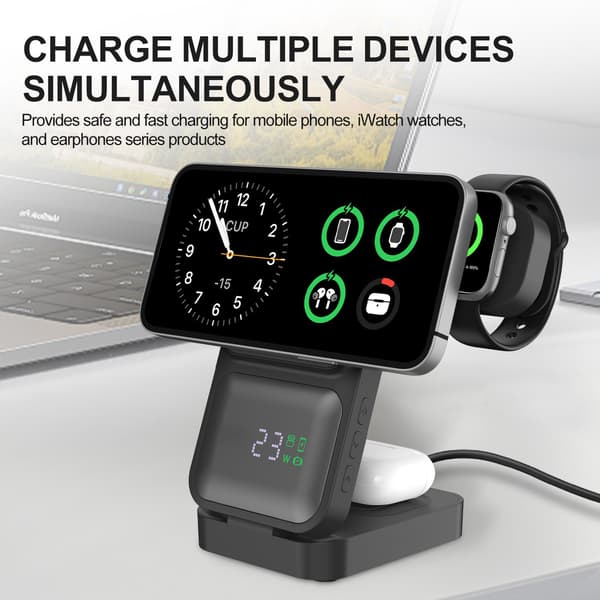 3-i-1 foldbar trådløs opladerstander Qi2 Type-C adapter til iPhone 16 15 Pro Max