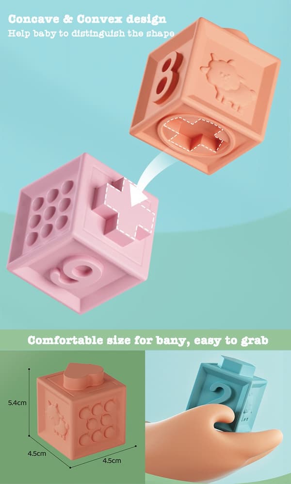 Bløde byggeklodser til småbørn - 12/6/3 stk. Montessori Stacker Cube Badelegetøj til tidlig uddannelse