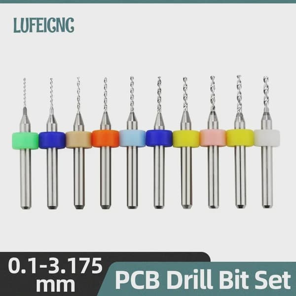 PCB-borehoved 10-delt wolframstål mikrodiameterborehovedsæt 1/8" mini CNC-boremaskine med fast