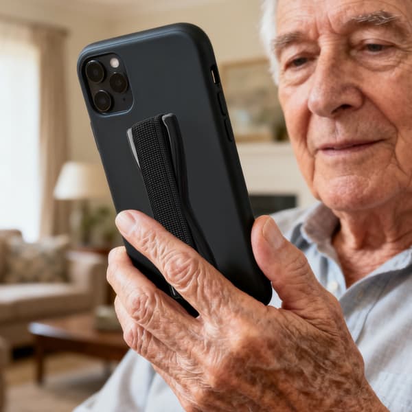 Bærbar elastisk telefonrem med sort base, universalholder til smartphone og tablet