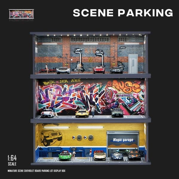 1/64 Garagescene Model Scene med Light Version Simuleringsmodel Scene Dekoration Samling (Eksklusive dukker og bilmodeller)