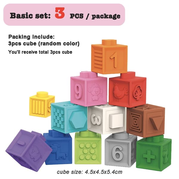 Bløde byggeklodser til småbørn - 12/6/3 stk. Montessori Stacker Cube Badelegetøj til tidlig uddannelse