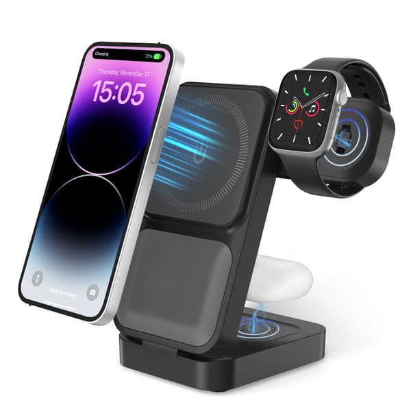 3-i-1 foldbar trådløs opladerstander Qi2 Type-C adapter til iPhone 16 15 Pro Max
