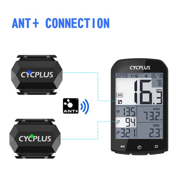 CYCPLUS Cykelcomputer med dobbelt sensor, speedometer, ANT+, Bluetooth, vandtæt, GPS, cykeltilbehør