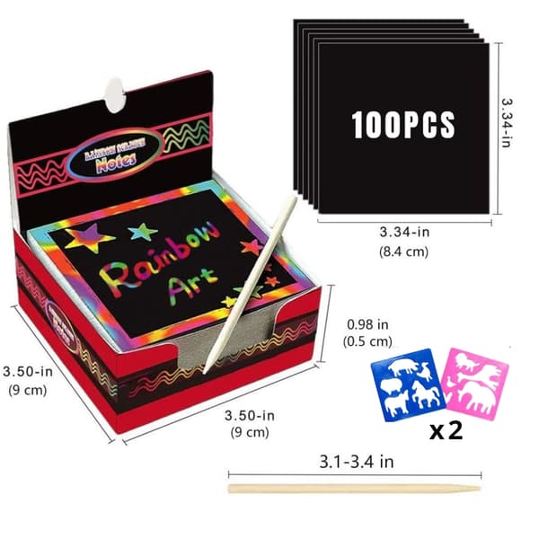 100 STK Rainbow Scratch Mini Notes Pappersblockskort med ritstencil Barn Barn Gör-det-själv Rita Målning Pedagogiska leksaker Presenter